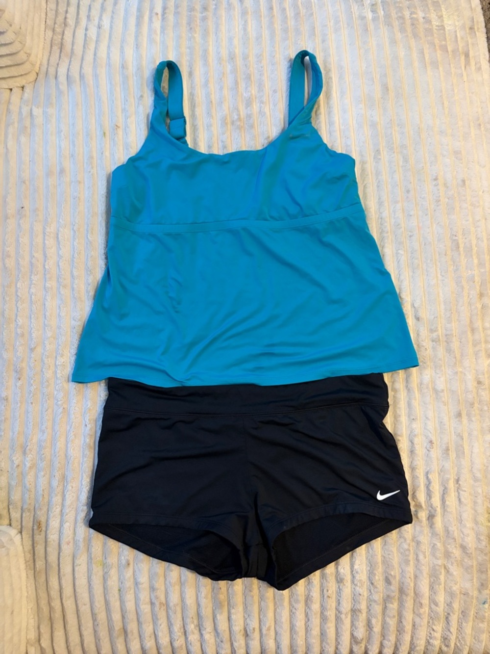 Nike Aqua Blue Tankini Top with Black Swim Shorts